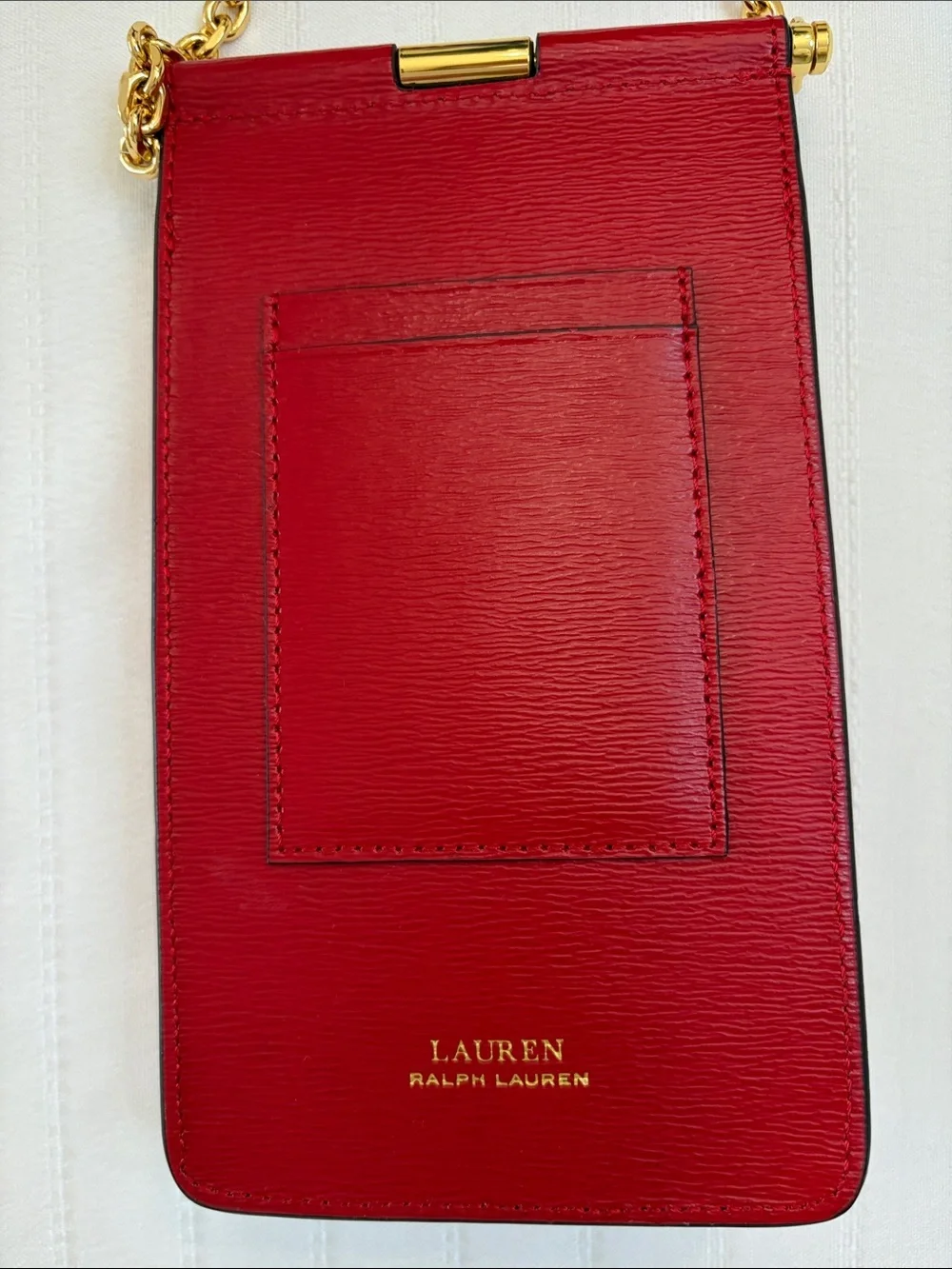 Ralph Lauren Red Leather Crossbody Phone Pouch with Gold Chain